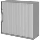 Bijzet roldeurkast BARI, 4 legborden, rechts openend, slot & middenwand, B 1200 x D 430 x H 1117 mm, middengrijs