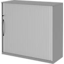 Bijzet roldeurkast BARI, 4 legborden, rechts openend, slot & middenwand, B 1200 x D 430 x H 1117 mm, middengrijs