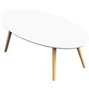 Bijzettafel SCANDI, ovaal, 4-poots onderstel van massief hout, B 850 x D 500 x H 350 mm, wit /beuken