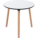 Bistrotafel Palomba, rond, 3-poots massief houten frame, Ø 800 x H 750 mm, wit/beuken