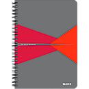 Bloc-notes Leitz Office, format A5, 90 feuilles quadrillées, s'ouvre à 360°, reliure à spirales, couverture cartonnée, certifié FSC®, rouge