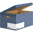 Boîte à couvercle rabattable Maxi BANKERS BOX® Décor, carton certifié FSC®, L 570 x l 367 x h 291 mm, pour formats DIN A4, bleu ardoise, 5 pièces.