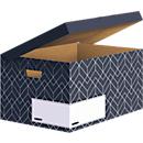 Boîte à couvercle rabattable Maxi BANKERS BOX® Décor, carton certifié FSC®, L 570 x l 367 x h 291 mm, pour formats DIN A4, bleu nuit, 5 pièces.
