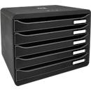 Boîte à tiroirs BIG-BOX PLUS HORIZON QUER, A4+, 5 tiroirs semi-ouverts avec butée de sortie, poignée encastrée et porte-étiquettes, étiquettes, Ange Bleu, noir