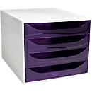Boîte à tiroirs Exacompta ECOBOX, 4 tiroirs, violet, A4/A4+ – Rangement pour bureau et espace de travail