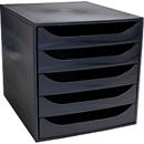 Boîte à tiroirs Exacompta noire, 5 tiroirs ouverts pour formats A4/A4+, ouverture silencieuse avec butée de sécurité, compacte
