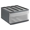 Boîte à tiroirs Rotho SYSTEMIX L, modulaire, 1 tiroir fermé, poignée encastrée, empilable, code QR, L 395 x l 340 x H 203 mm, PP, anthracite-transparent