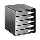 Boîte à tiroirs Rotho TIMELESS, 5 tiroirs fermés au format A4, empilable, L 345 x l 290 x H 320 mm, polystyrène, anthracite