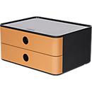 Boîte à tiroirs Smart-Box HAN Allison, 2 tiroirs avec cloisons de séparation, support pour câble, empilable, plastique ABS, brun caramel