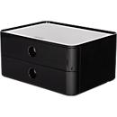 Boîte à tiroirs Smart-Box HAN Allison, 2 tiroirs avec cloisons de séparation, Support pour câble, empilable, plastique ABS, noir