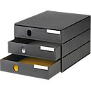 Boîte à tiroirs styro® Styroval, format C4, 3 tiroirs fermés, empilable, matériel d'étiquetage, L 243 x P 335 x H 200 mm, plastique recyclé, noir