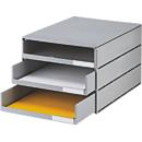 Boîte à tiroirs styro® Styroval, format C4, 3 tiroirs ouverts, empilable, matériel d'étiquetage, L 243 x P 335 x H 200 mm, plastique recyclé, gris
