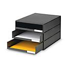 Boîte à tiroirs styro® Styroval, format C4, 3 tiroirs ouverts, empilable, matériel d'étiquetage, L 243 x P 335 x H 200 mm, plastique recyclé, noir