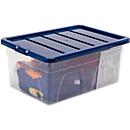 Boîte de rangement BANKERS BOX – polypropylène - L 560 x l 370 x H 250 mm - volume 38 l - couvercle avec fermeture à clip – transparent et couvercle bleu foncé