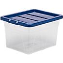 Boîte de rangement Fellowes BANKERS BOX, volume 22 l, empilable, couvercle avec fermeture à clip, L 400 x l 370 x H 245 mm Polypropylène, transparent-bleu foncé