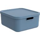 Boîte de transport Rotho Albula, volume 20 l, empilable, avec couvercle amovible et trous de préhension, L 395 x l 355 x H 177 mm, plastique recyclé, bleu