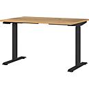 Boston bureau, elektrisch in hoogte verstelbaar, rechthoekig, T-poot, memory USB-paneel, B 1200 x D 800 x H 720-1200 mm, Navarra eik/zwart