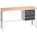 Bott Arbeitstisch, manuell höhenverstellbar, Buche-Multiplexplatte, B 2000 x T 750 x H 740-1140 mm, bis 600 kg, lichtgrau/anthrazitgrau