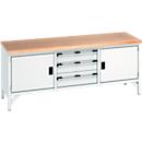 Bott cubio box-type werkbank, met 3 laden, stalen frame, beuken multiplex blad, B 2000 x D 750 x H 840 mm, lichtgrijs/lichtgrijs