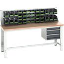 Bott cubio system werkbank, met uittrekframe en sleufblad, laden, beuken multiplex plaat, tot 800 kg, B 2000 x D 750 mm, lichtgrijs