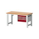 Bott cubio werkbank, handmatig in hoogte verstelbaar 740-1140 mm, koper beuken werkblad 40 mm, B 1500 x D 750 mm, stalen frame, 1200 kg, paars/lichtgrijs