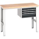 Bott cubio werkbank, handmatig in hoogte verstelbaar, beuken multiplex blad, B 1500 x H 740-1140 mm, belastbaar tot 800 kg, antraciet/lichtgrijs RAL 7035
