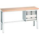 Bott Cubio werkbank, handmatig in hoogte verstelbaar, multiplex beuken blad, B 2000 x D 750 x H 740-1140 mm, tot 600 kg, lichtgrijs RAL 7035