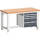 Bott cubio workbench, copper beech wood, W 1500 x D 750 x H 740-1140 mm, anthracite gray RAL 7016/light gray RAL 7035