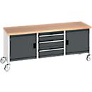 Bott Kastenwerkbank cubio, 4 Lenkrollen, 3 Schubladen, Buche-Multiplexplatte, B 2000 x T 750 x H 840 mm, anthrazit/lichtgrau