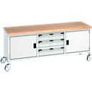 Bott Kastenwerkbank cubio, 4 Lenkrollen, 3 Schubladen, Buche-Multiplexplatte, B 2000 x T 750 x H 840 mm, lichtgrau/lichtgrau