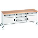 Bott Kastenwerkbank cubio, 5 Schubladen, Buche-Multiplexplatte, 4 Lenkrollen, B 2000 x T 750 x H 840 mm, lichtgrau/lichtgrau