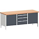 Bott Kastenwerkbank cubio, Rotbuchenholz-Arbeitsplatte, B 2000 x T 750 x H 840 mm, anthrazitgrau/lichtgrau