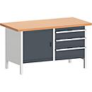 Bott Kastenwerkbank KW-1578-2.3, 3 geschlossene Schubladen, Flügeltür, Rotbuchenholz-Arbeitsplatte, 1500 x 750 x 840 mm, anthrazit/lichtgrau