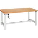 Bott Systemwerkbank cubio W-HK-1577/11-2.1, manuell höhenverstellbar per Handkurbel, Rotbuchenholz, B 1500 x T 750 x H 1120 mm, lichtgrau