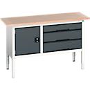 Bott verso box-type werkbank, met multiplex blad, 3 laden &amp; 1 deur, B 1500 x D 600 x H 830 - 930 mm, lichtgrijs RAL 7035 / antracietgrijs RAL 7016