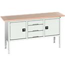 Bott verso box-type werkbank, met multiplex blad, 3 laden &amp; 2 deuren, B 1750 x D 600 x H 830 - 930 mm, RAL 7035 lichtgrijs