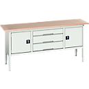 Bott verso box-type werkbank, met multiplex blad, 3 laden &amp; 2 deuren, B 2000 x D 600 x H 830 - 930 mm, lichtgrijs RAL 7035