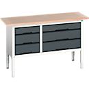 Bott verso box-type werkbank, met multiplex blad, 6 laden, B 1500 x D 600 x H 830 - 930 mm, lichtgrijs RAL 7035 / antracietgrijs RAL 7016