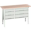 Bott verso box-type werkbank, met multiplex blad, 6 laden, B 1500 x D 600 x H 830 - 930 mm, lichtgrijs RAL 7035