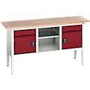 Bott verso box werkbank, multiplex legbord, 2 laden, 1 legbord, 2 deuren, B 1750 x D 600 x H 830 - 930 mm, lichtgrijs / paarsrood