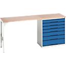 Bott verso onderbank, multiplex legbord, 7 laden, B 2000 x D 600 x H 930 mm, lichtgrijs / gentiaanblauw