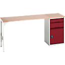 Bott verso onderbouwwerkbank, multiplex legbord, 2 laden, 1 deur, 1 legbord, B 2000 x D 600 x H 930 mm, lichtgrijs/paarsrood