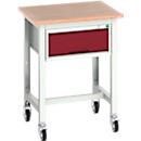 Bott verso verrijdbare werkbank, multiplexplaat, met kruisschoorset, 1 lade, B 700 x D 600 x H 930 mm, lichtgrijs/paarsrood