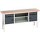 Bott verso werkbank in boxmodel, multiplexplaat, 2 laden, 2 deuren, 1 legplank, B 2000 x D 600 x H 830 - 930 mm, lichtgrijs / antracietgrijs