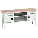 Bott verso werkbank in boxmodel, multiplexplaat, 2 laden, 2 deuren, 1 legplank, B 2000 x D 600 x H 830 - 930 mm, lichtgrijs