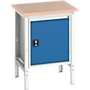 Bott verso werkbank in doosvorm, multiplexplaat, 1 deur, 1 legbord, B 700 x D 600 x H 780 - 930 mm, lichtgrijs / gentiaanblauw
