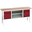 Bott verso werkbank in doosvorm, multiplexplaat, 2 laden, 2 deuren, 1 legplank, B 2000 x D 600 x H 830 - 930 mm, lichtgrijs/paarsrood