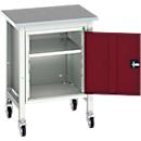 Bott verso werkbank, linoleumblad, 1 deur &amp; 1 plank, B 700 x D 600 x H 930 mm, lichtgrijs/paarsrood