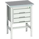 Bott verso werkbank, linoleumblad, met set dwarsverbindingen, 3 laden, B 700 x D 600 x H 780 - 930 mm, lichtgrijs