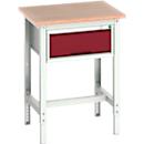 Bott verso werkbank, multiplex werkblad, 1 lade, met kruisschoorset, B 700 x D 600 x H 780 - 930 mm, RAL 7035 lichtgrijs / paarsrood